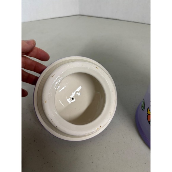 Peanuts Snoopy Woodstock Easter Ceramic Cookie Jar Canister Purple White - Picture 9 of 10